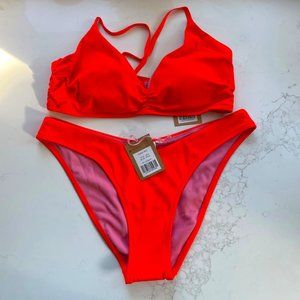 Boden Ruched Bikini Top and Curve Top Bikini Bottom Red Swim Suit 2 piec…